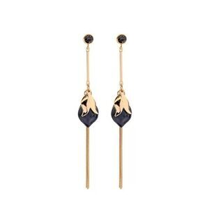 Tulip Flower Black Crystal Resin Shell Gold Drop Statement Earrings